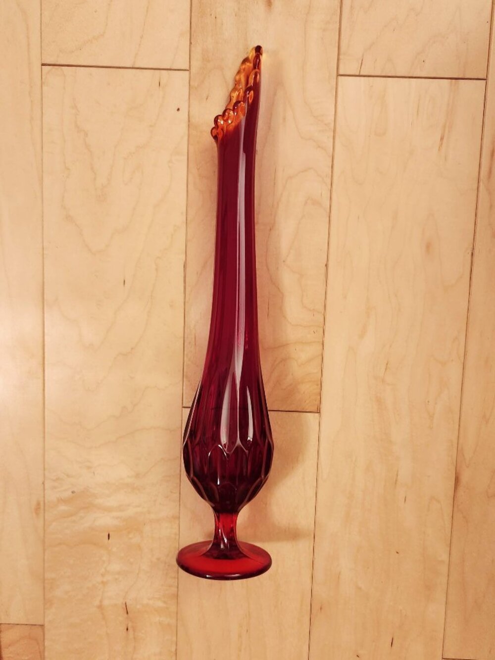 Vintage Fenton Ruby Thumbprint Swung Glass Vase Amberina Collectible